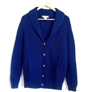 Vintage Norm Thompson Mens Fisherman Cardigan Size M Blue Chunky Wool Preppy